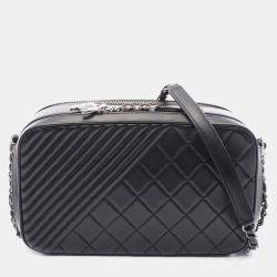 Pre Owned Chanel Boy Black Lambskin Leather Camera Bag