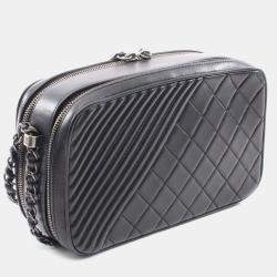 Pre Owned Chanel Boy Black Lambskin Leather Camera Bag