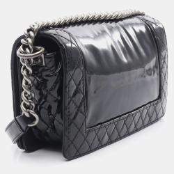 Pre Owned Chanel Boy Black Patent Leather Shoulder Bag