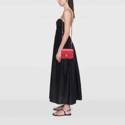 Pre Owned Chanel Red Mini Square Classic Lambskin Casino Royale Charms Single Flap