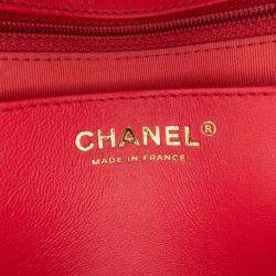 Pre Owned Chanel Red Mini Square Classic Lambskin Casino Royale Charms Single Flap