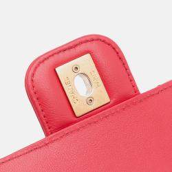 Pre Owned Chanel Red Mini Square Classic Lambskin Casino Royale Charms Single Flap