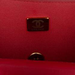 Pre Owned Chanel Red Mini Square Classic Lambskin Casino Royale Charms Single Flap