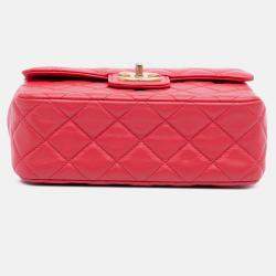 Pre Owned Chanel Red Mini Square Classic Lambskin Casino Royale Charms Single Flap