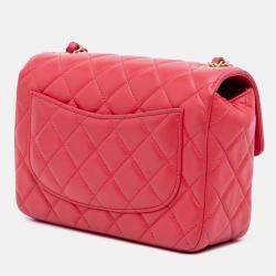 Pre Owned Chanel Red Mini Square Classic Lambskin Casino Royale Charms Single Flap