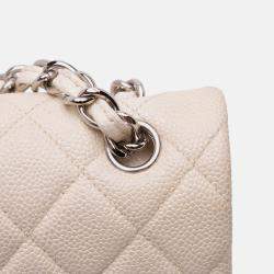 Pre Owned Chanel Classic Double Flap Jumbo White Caviar Shoulder Bag