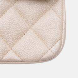 Pre Owned Chanel Classic Double Flap Jumbo White Caviar Shoulder Bag