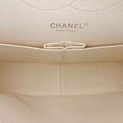 Pre Owned Chanel Classic Double Flap Jumbo White Caviar Shoulder Bag