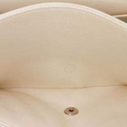Pre Owned Chanel Classic Double Flap Jumbo White Caviar Shoulder Bag