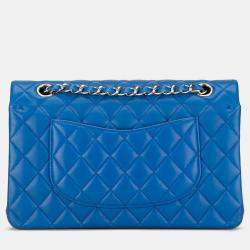 Pre Owned Chanel Classic Double Flap Medium Blue Lambskin Shoulder Bag