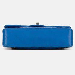 Pre Owned Chanel Classic Double Flap Medium Blue Lambskin Shoulder Bag
