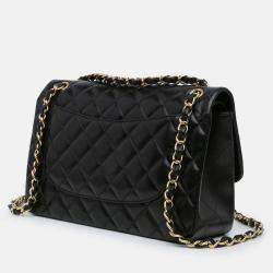 Pre Owned Chanel Classic Double Flap Jumbo Black Lambskin Shoulder Bag