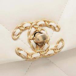 Pre Owned ح قيبة شانيل 19 كتف جلد حملان أبيض متوسطة غطاء