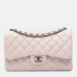 Pre Owned Chanel Classic Double Flap Jumbo Lambskin Shoulder Bag
