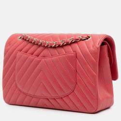 Pre Owned Chanel Classic Double Flap Medium Chevron Lambskin Shoulder Bag