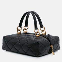 مملوكة مسبقًا حقيبة شانيل بوكس يد علوية ساتشيل جلد حمل صغير مبطن سوداء ميتييه دار