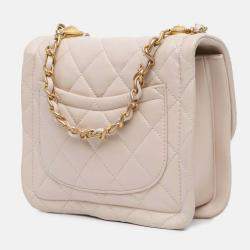 Pre Owned Chanel Button On Top Flap Small Lambskin Bag