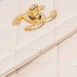 Pre Owned Chanel Button On Top Flap Small Lambskin Bag