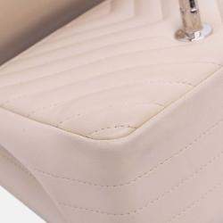 Pre Owned Chanel White Mini Square Classic Chevron Lambskin Single Flap