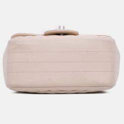 Pre Owned Chanel White Mini Square Classic Chevron Lambskin Single Flap