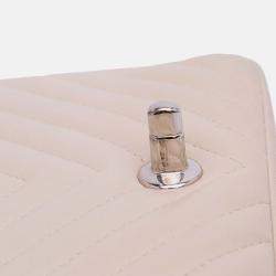 Pre Owned Chanel White Mini Square Classic Chevron Lambskin Single Flap