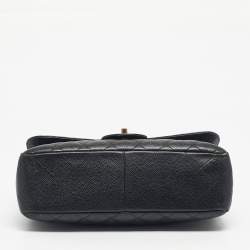 Pre Owned Chanel Black Quilted Caviar Leather Jumbo Classic Double Flap Bag