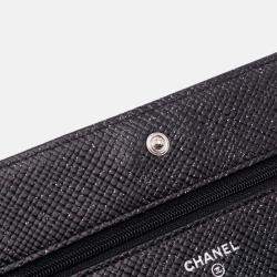 Pre Owned Chanel Black CC Quilted Glittered Calfskin Wallet On Chain