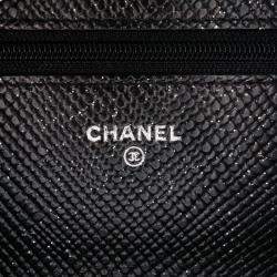 Pre Owned Chanel Black CC Quilted Glittered Calfskin Wallet On Chain