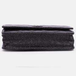 Pre Owned Chanel Black CC Quilted Glittered Calfskin Wallet On Chain