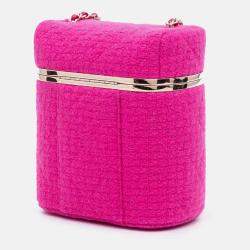 Pre Owned Chanel Pink Quilted Tweed Vanity Case