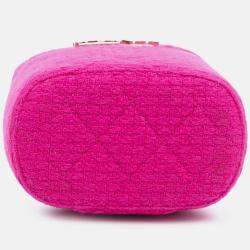 Pre Owned Chanel Pink Quilted Tweed Vanity Case