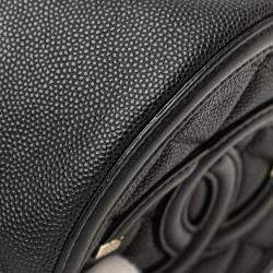Pre Owned Chanel Black Caviar CC Filigree Round Clutch with Chain