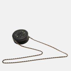 Pre Owned Chanel Black Caviar CC Filigree Round Clutch with Chain