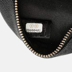 Pre Owned Chanel Black Caviar CC Filigree Round Clutch with Chain
