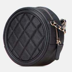 Pre Owned Chanel Black Caviar CC Filigree Round Clutch with Chain