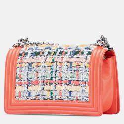 Pre Owned Chanel Pink Small Tweed and Lambskin Boy Flap