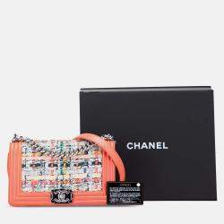 Pre Owned Chanel Pink Small Tweed and Lambskin Boy Flap