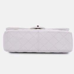 Pre Owned Chanel White Jumbo Classic Caviar Double Flap