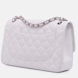 Pre Owned Chanel White Jumbo Classic Caviar Double Flap