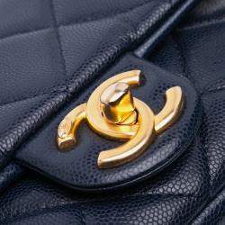 Pre Owned Chanel Navy Blue Mini Caviar Twist Your Buttons Flap