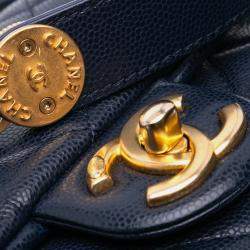 Pre Owned Chanel Navy Blue Mini Caviar Twist Your Buttons Flap