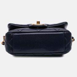 Pre Owned Chanel Navy Blue Mini Caviar Twist Your Buttons Flap