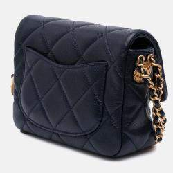 Pre Owned Chanel Navy Blue Mini Caviar Twist Your Buttons Flap