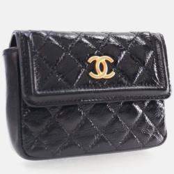 Pre Owned Chanel Mini Black Shiny Aged Calfskin Waist Bag