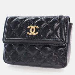 Pre Owned Chanel Mini Black Shiny Aged Calfskin Waist Bag