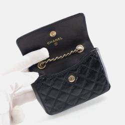 Pre Owned Chanel Mini Black Shiny Aged Calfskin Waist Bag