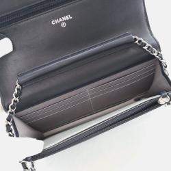 Pre Owned Chanel Camellia Black Lambskin Wallet On Chain
