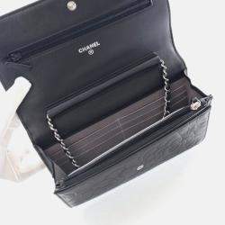 Pre Owned Chanel Camellia Black Lambskin Wallet On Chain