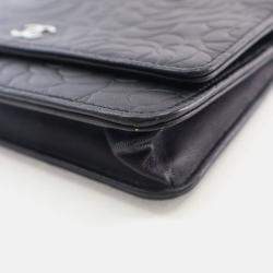 Pre Owned Chanel Camellia Black Lambskin Wallet On Chain
