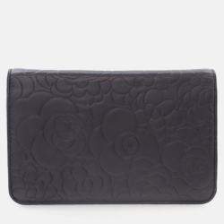 Pre Owned Chanel Camellia Black Lambskin Wallet On Chain